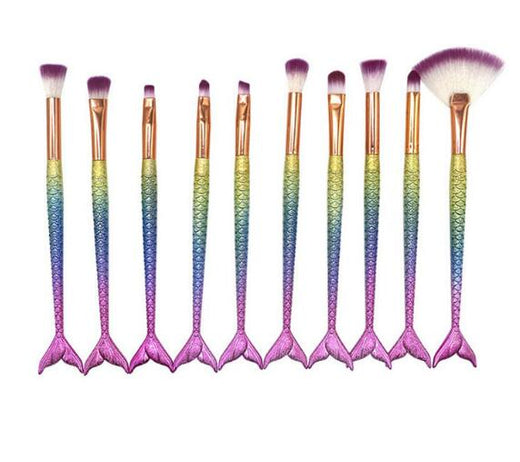 10-Piece Mermaid Makeup Brush Set for Smooth Blending