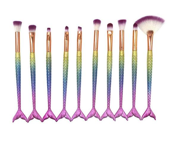 10-Piece Mermaid Makeup Brush Set for Smooth Blending