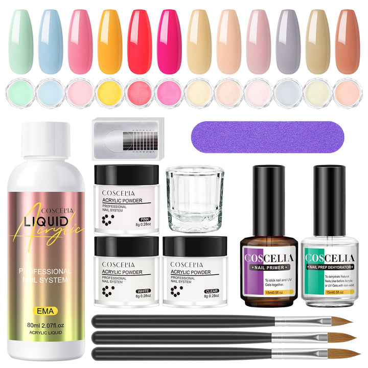 COSCELIA Acrylic Nail Kit – Salon Extensions, No UV Lamp