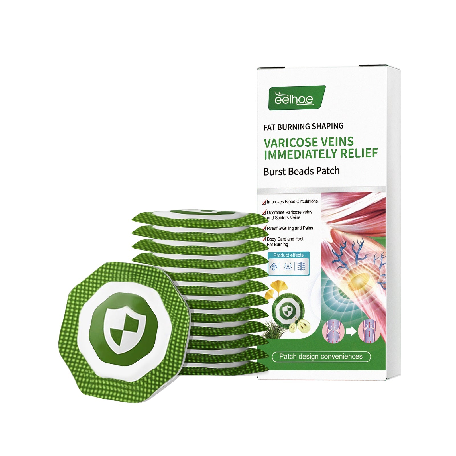 Product packaging and unfolded patches with shield logo prominently displayed