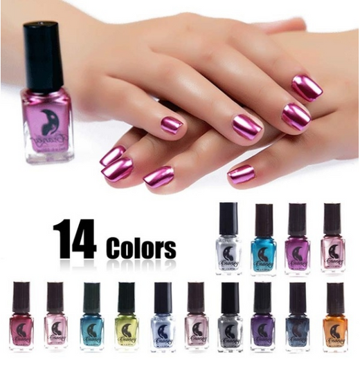 14-Color Metallic Nail Polish Set With Mirror Finish