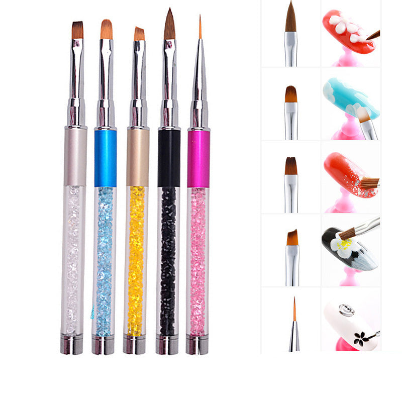 Nail Art Brushes Set – 5 Crystal-Handle Pens for Gel & Acrylic