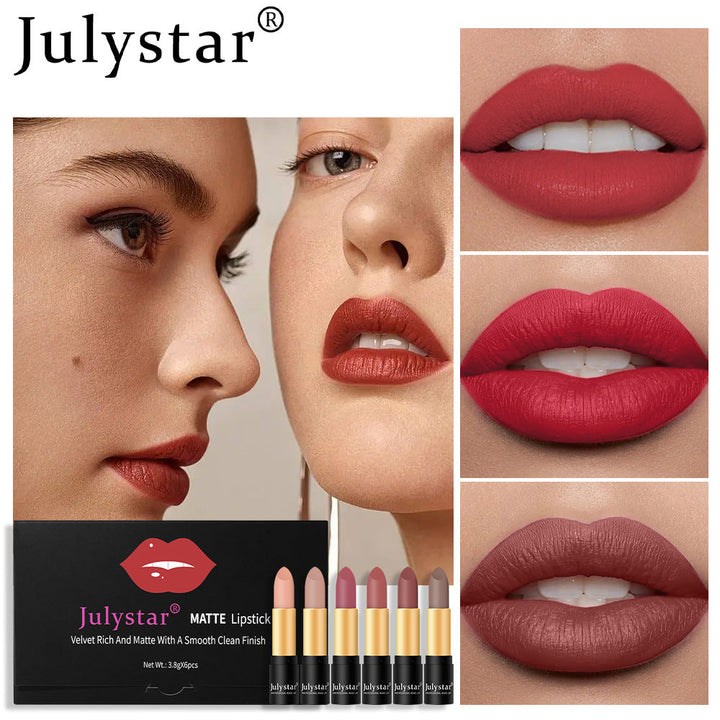 Matte Lipstick Set: Six Velvety Shades, Smooth Finish