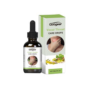 Product and packaging shot: Googeer Vocal Throat Care Drops in amber dropper bottle beside white and green branded box on white background