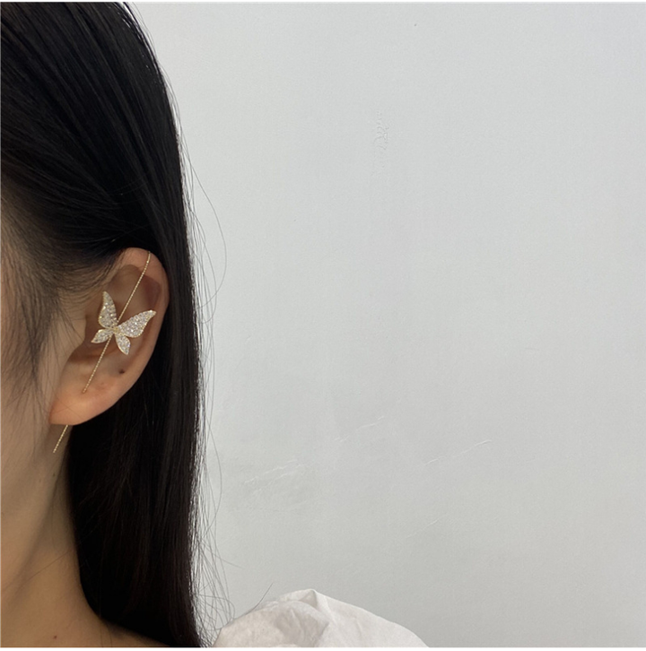 Ear Crawler Earrings – Crystal Butterfly & Gold-Tone Threader