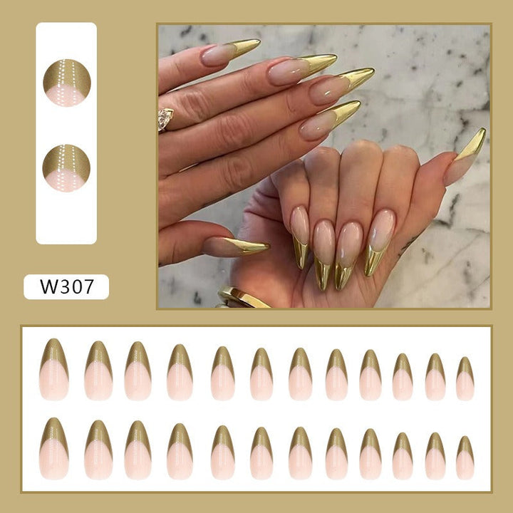 Almond Press-On Nails with Metallic Gold Tips – Instant