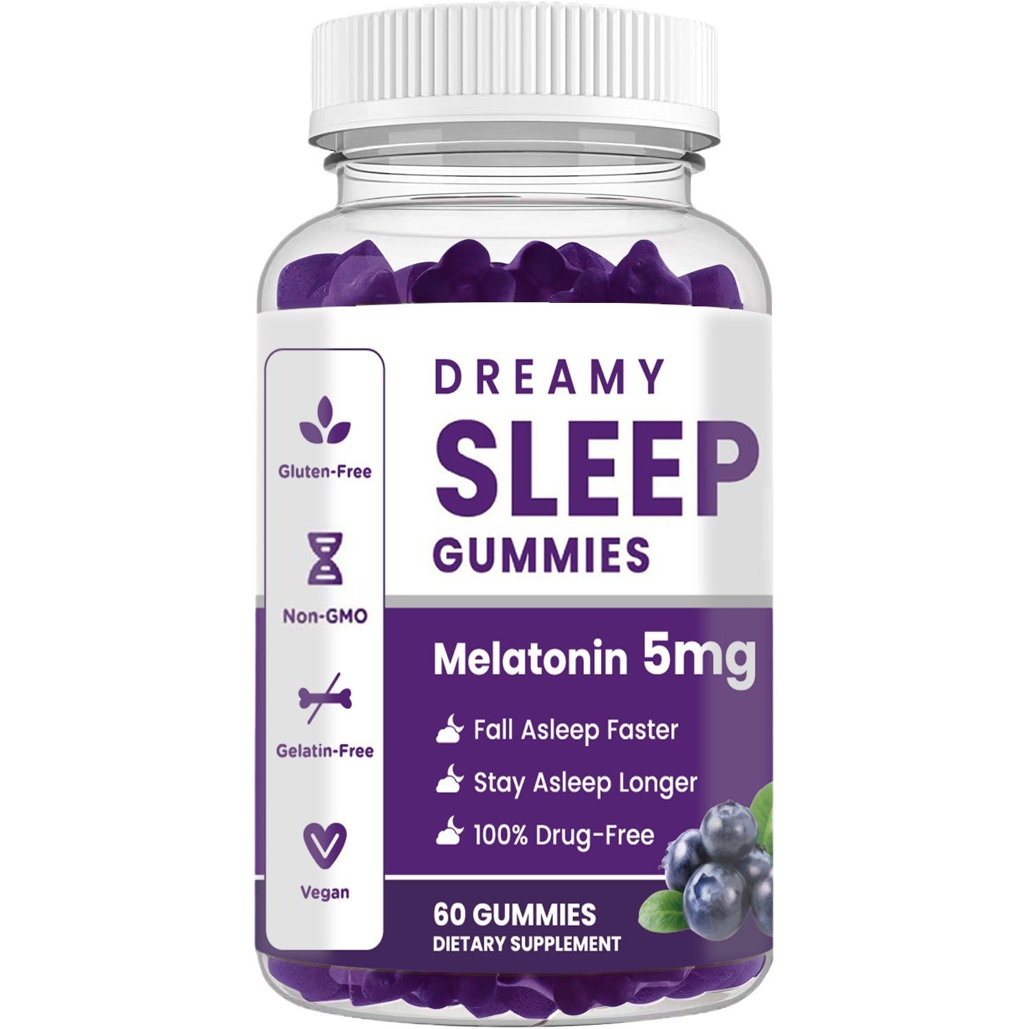 Front-facing bottle of Dreamy Sleep Gummies with full label visible