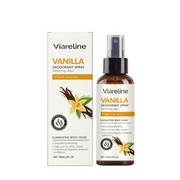 Viareline Vanilla Deodorant Spray packaging and bottle displayed together showing product design and branding