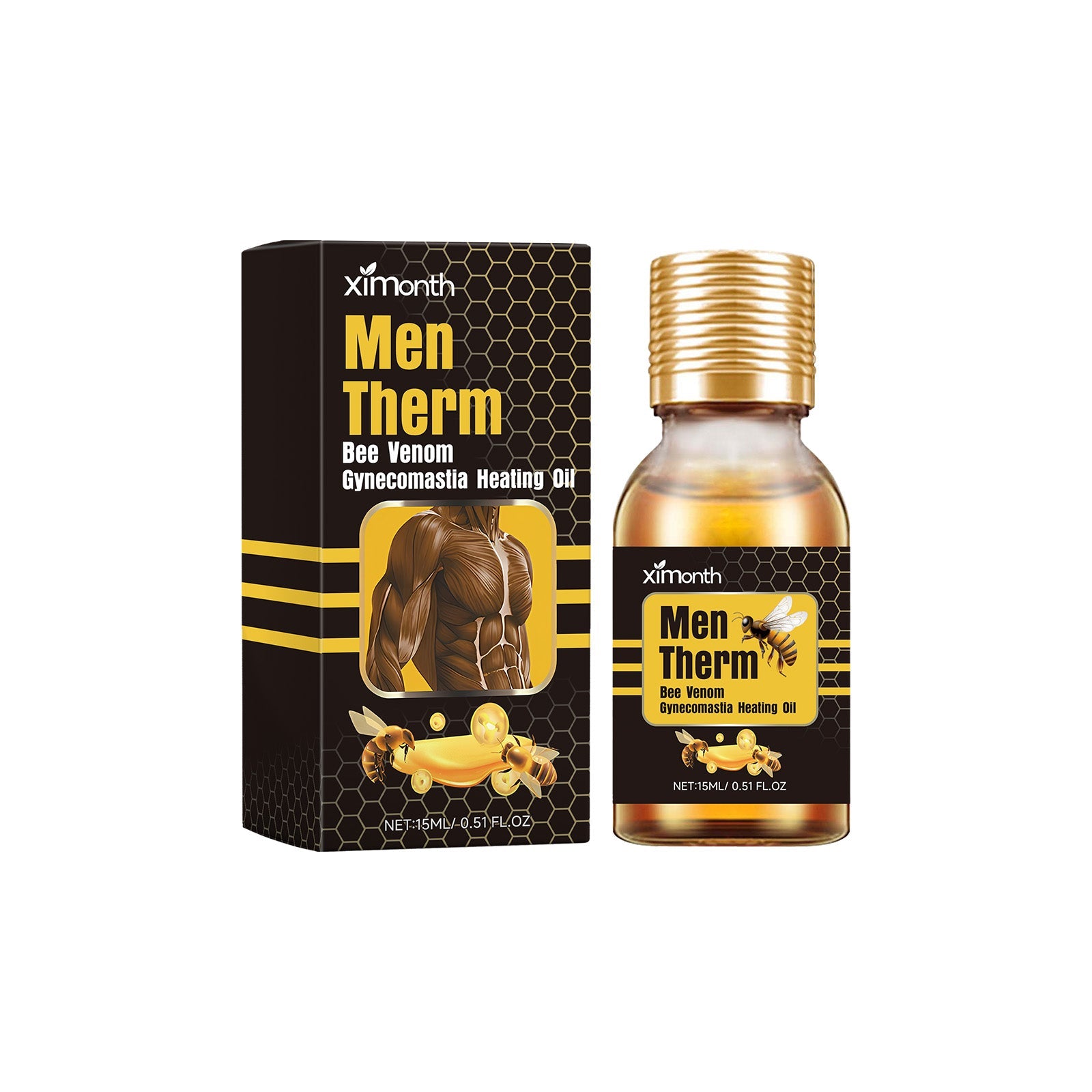 Ximonth Men Therm product box and amber glass bottle with gold cap displayed together