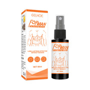 Product packaging and bottle showcase side-by-side displaying the FORMAN Fat Burning Spray 50ml bottle with spray pump and white-and-orange branded box