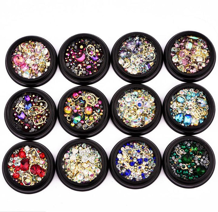 Nail Art Crystal Stones Set — 12 Shades for 3D Glam Designs