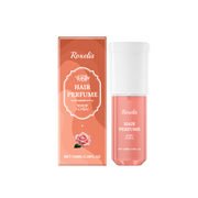 Roxelis Hair Perfume bottle and coral packaging displayed against white background