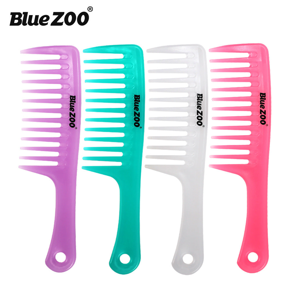 Four Blue ZOO big tooth combs displayed in turquoise, purple, white, and hot pink