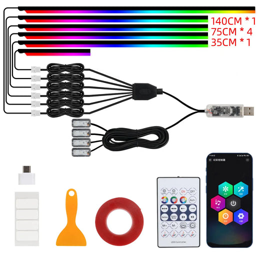 Car LED Strip Lights — Music-Sync Interior RGB, App +