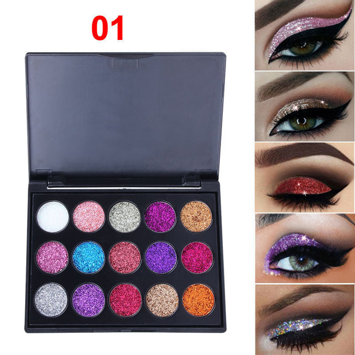 15-Color Glitter Eyeshadow Palette for Bold Eye Looks