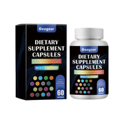 Product display showing Googeer Dietary Supplement Capsules box and white bottle with colorful capsule graphics