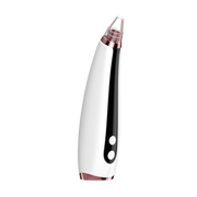 Sleek white and black electronic pore cleaner with rose gold accents and dual control buttons angled view