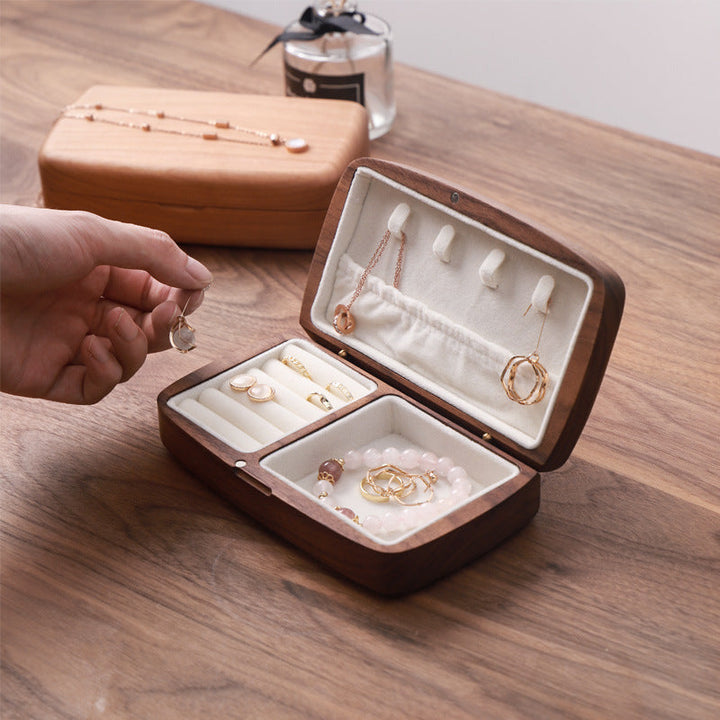 Walnut Wood Jewelry Box — Tangle‑Free Necklace & Ring Storage