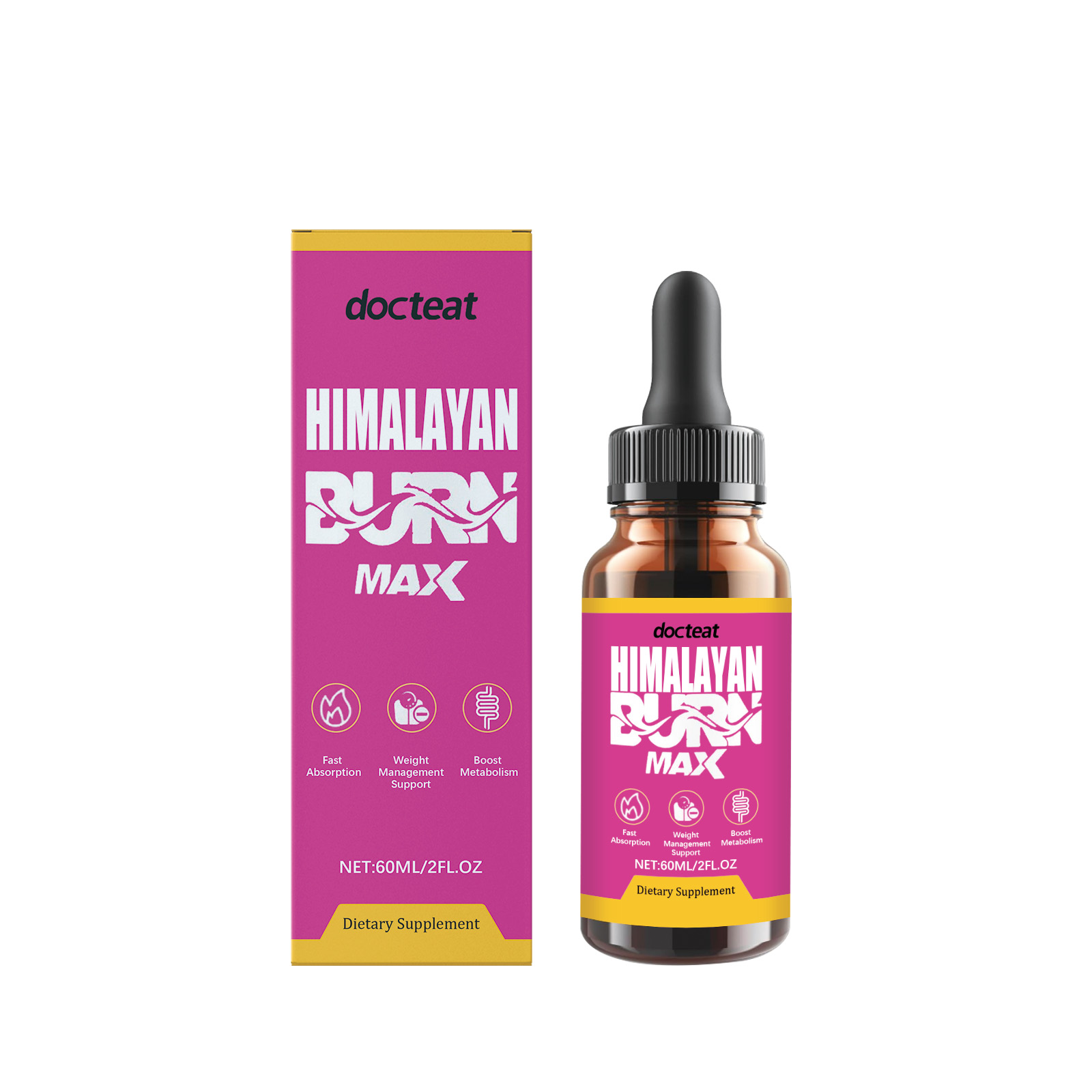 Docteat Himalayan Burk MAX bottle with packaging box displayed side-by-side on white background