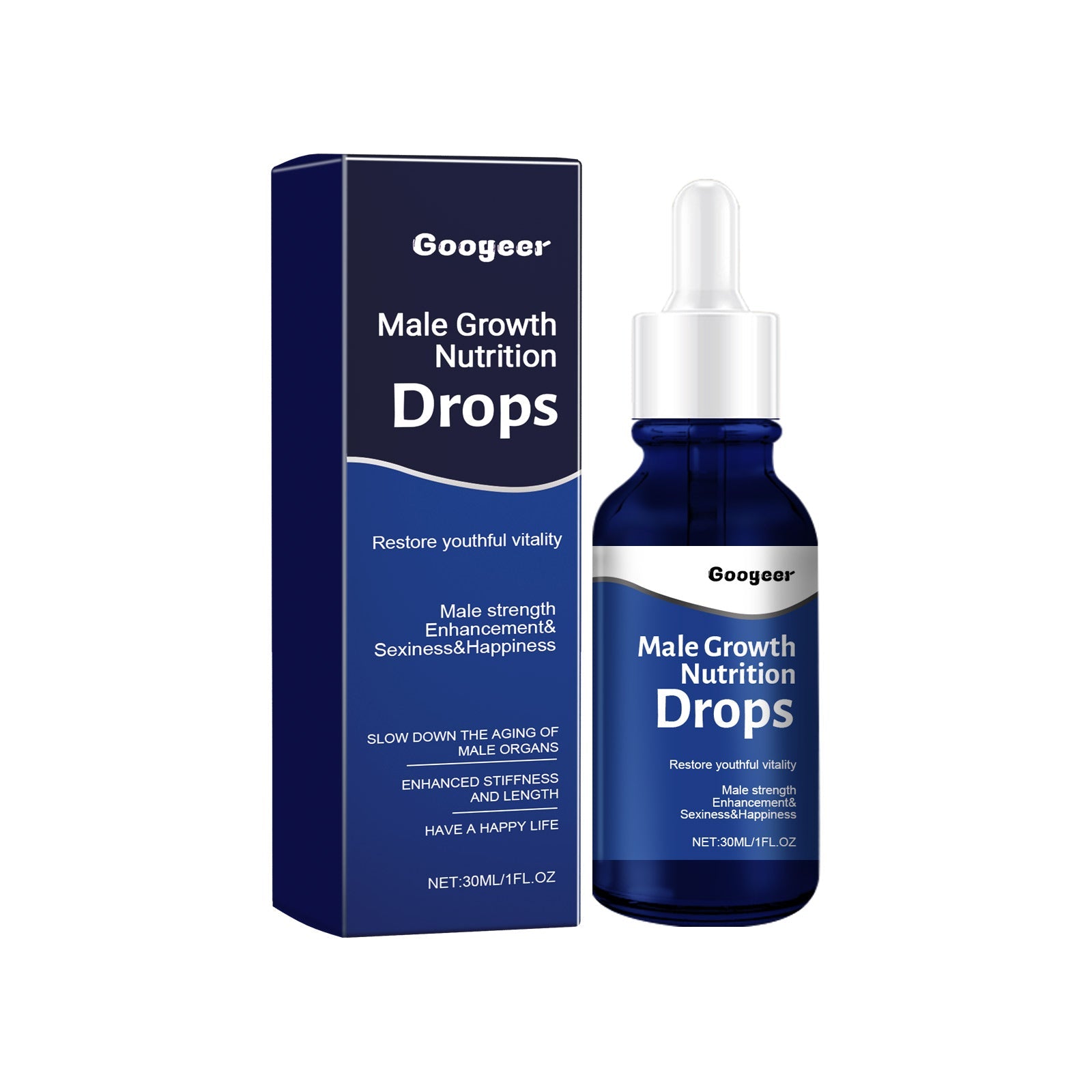 Googeer Male Growth Nutrition Drops 30ml bottle with navy packaging box