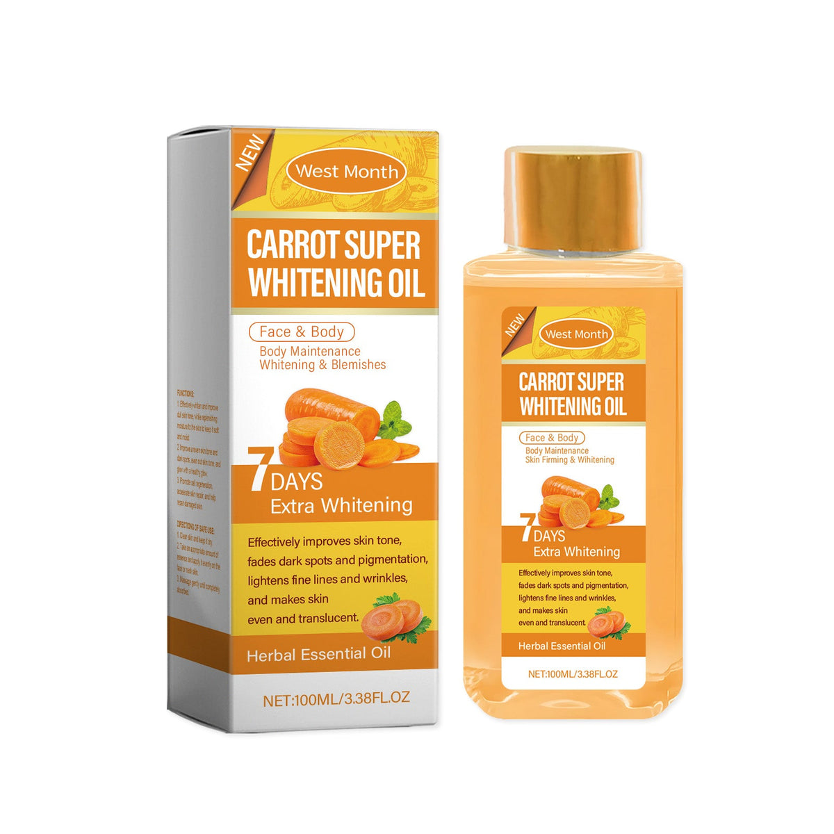 West&Month Carrot Body Whitening Oil, Daily Gentle Moisturiz