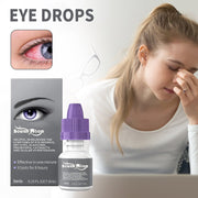 Product hero image showing South Moon Eye Drops bottle with purple cap alongside lifestyle imagery of woman experiencing eye discomfort and relief