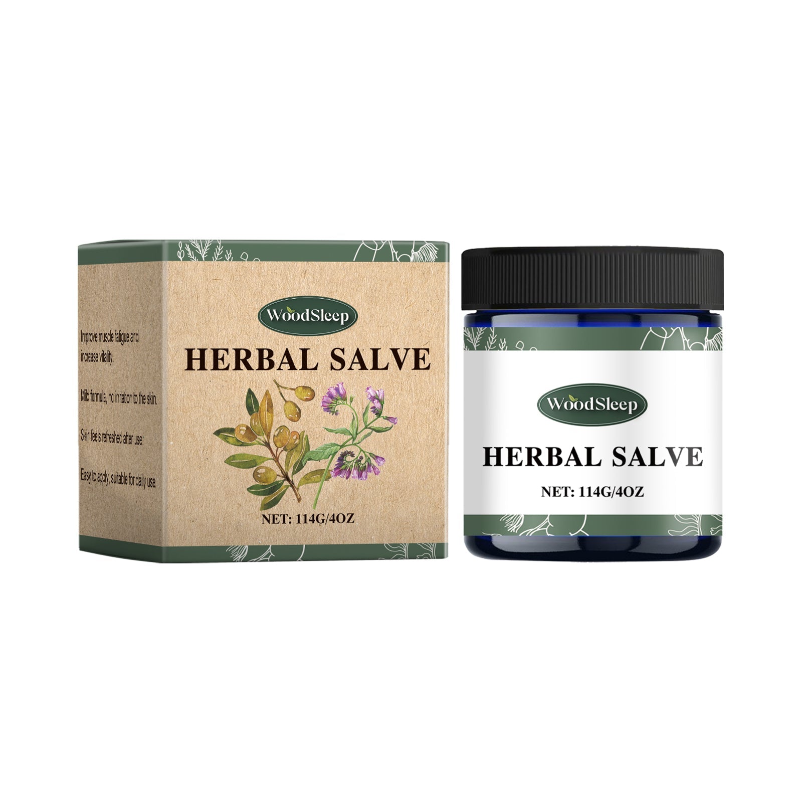 Professional physical therapist applying herbal salve to client's arm with four key benefits listed: increase resilience, reduce discomfort, relief the pain, reduce swelling