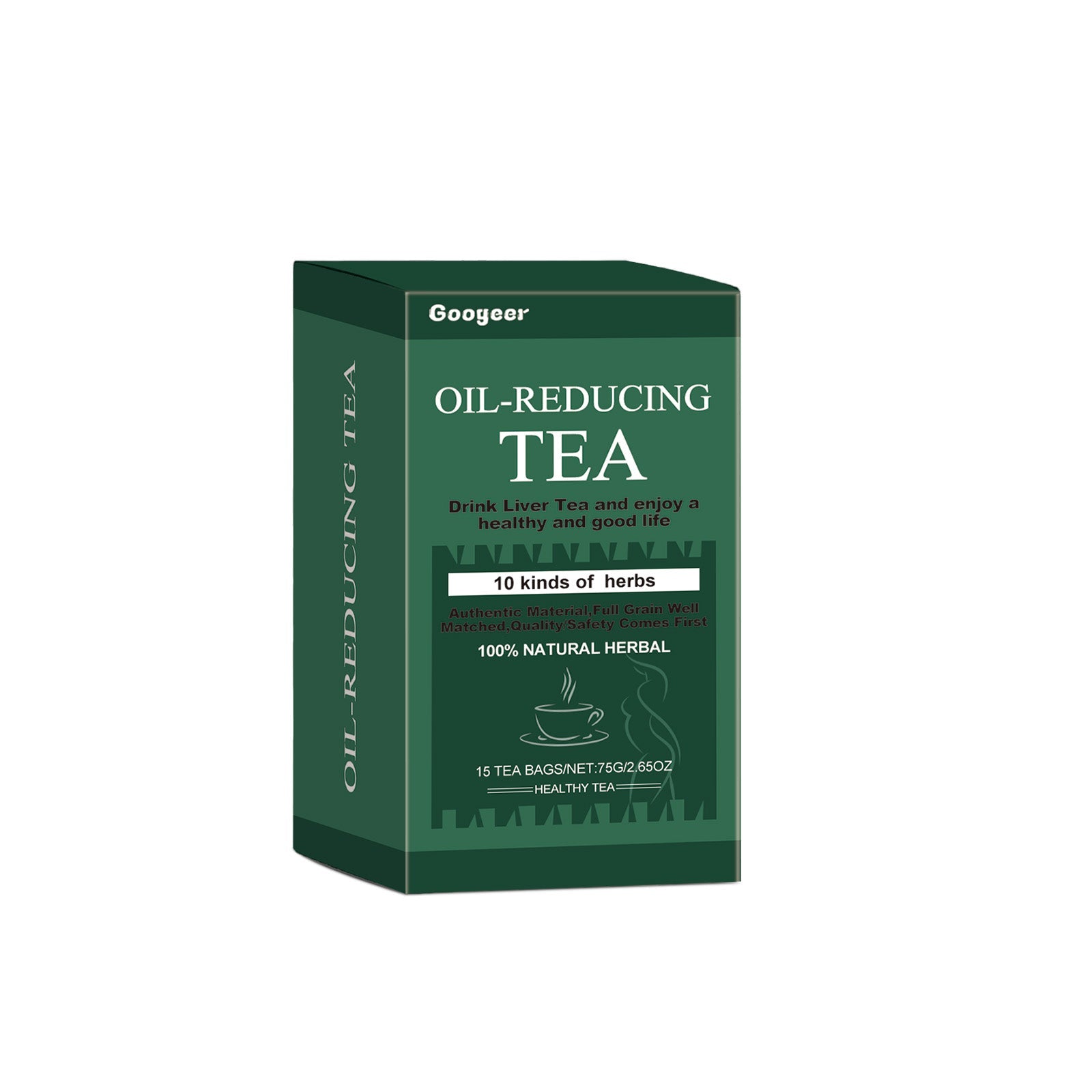 Googeer Oil-Reducing Tea box isolated on white background showing product front packaging