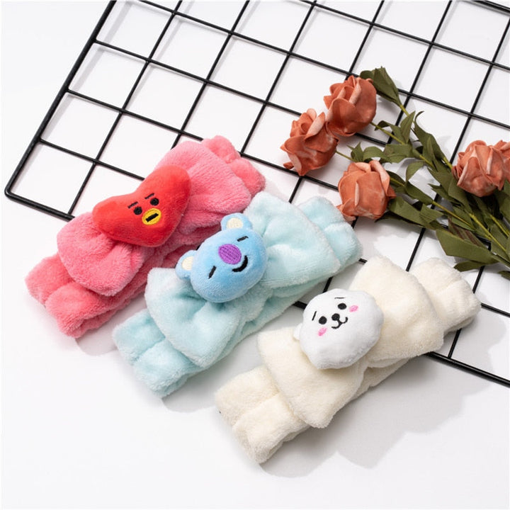Plush Cartoon Headband – BT21‑Style Spa Hairband for K‑pop