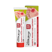 Product packaging front and back showing SouthMoon Diabetic Wound Care Ointment tube and box with 3X Power branding