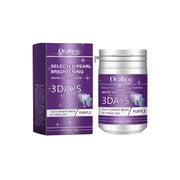 Product shot showing purple box packaging and silver metal jar with purple label band against white background