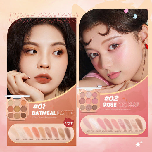 Nine-Color Eyeshadow Palette for Warm, Luminous Looks