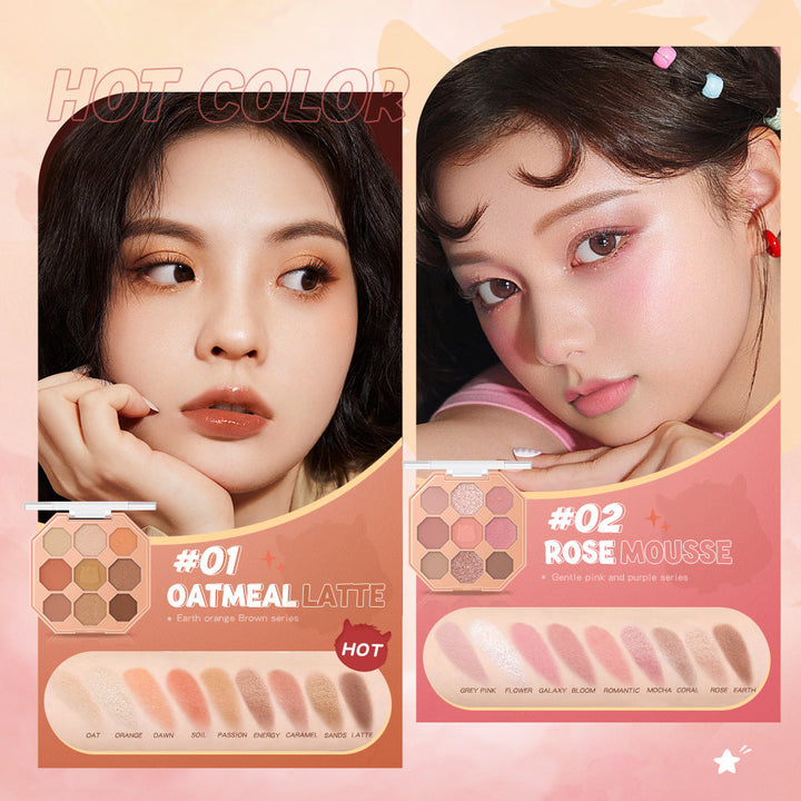 Nine-Color Eyeshadow Palette for Warm, Luminous Looks