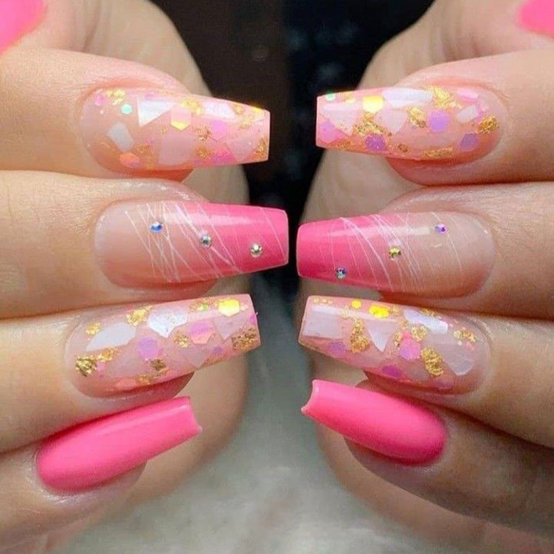Pink Glitter Ballet Press-On Nails | Long Glamorous