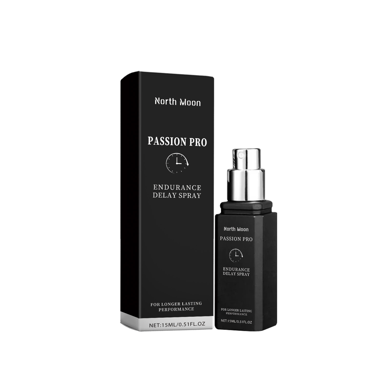 Product features with four numbered benefits: extend endurance, long-lasting effects, mild formula, simple application