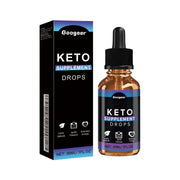 Googeer Keto Supplement Drops amber glass dropper bottle with black cap next to branded black and gradient box, 30ml size