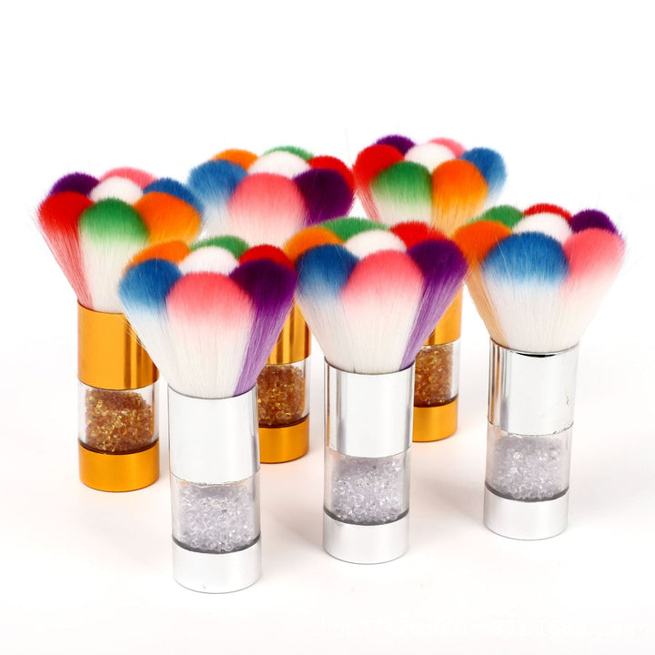 Dust Brush for Nails — Rainbow Fan Shape & Crystal Handle