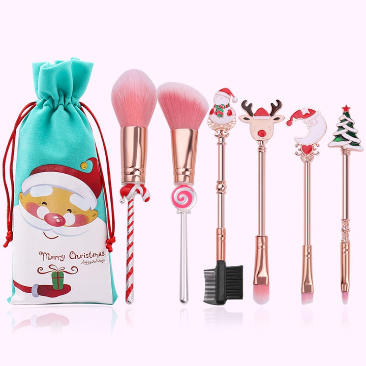 Christmas Makeup Brushes Set — Soft Synthetic Hair, Holiday