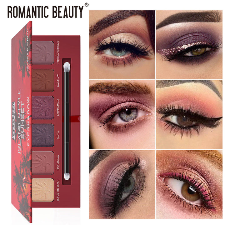 Sunset Eyeshadow Palette, 6 Colors With Dual-Ended Brush