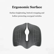 Top-down view of ergonomic seat cushion showing hollow center cavity and anatomical contours with highlighted support grid