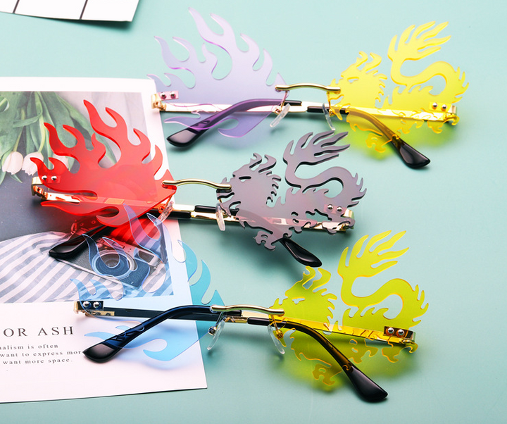 Dragon Flame Rimless Sunglasses — Festival Statement Eyewear