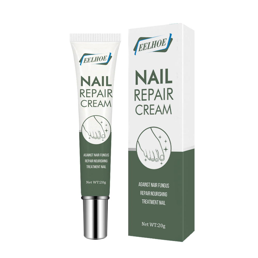 EELHOE Nail Repair Cream tube and branded box showing product name, key claims, and 20g size