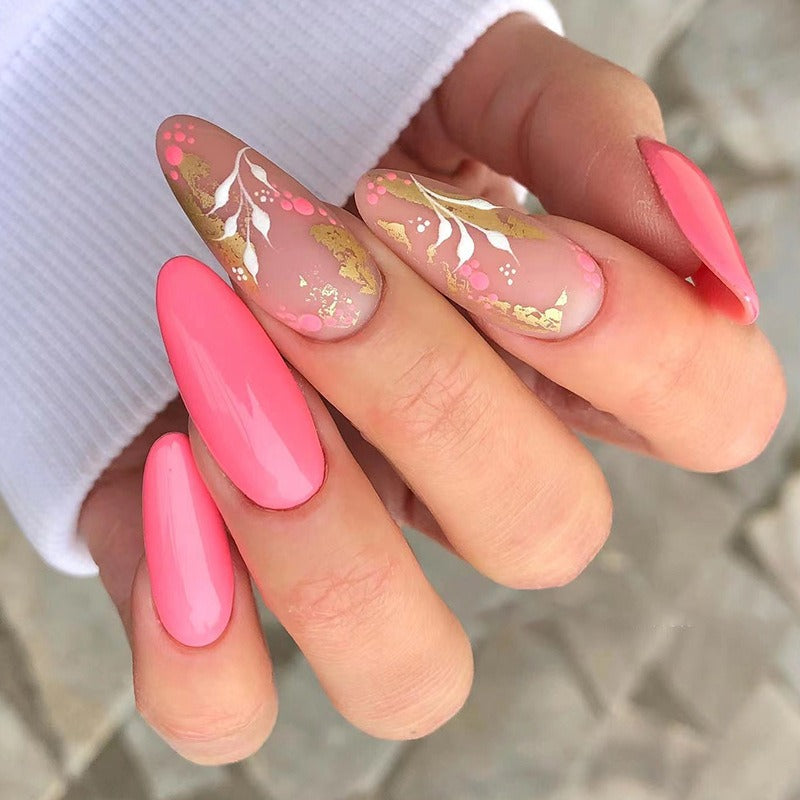 Press-On Nails — Floral & Gold Foil Instant Salon Manicure
