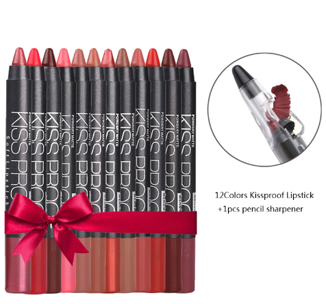 12-Color Waterproof Lipstick Pen Set With Sharpener