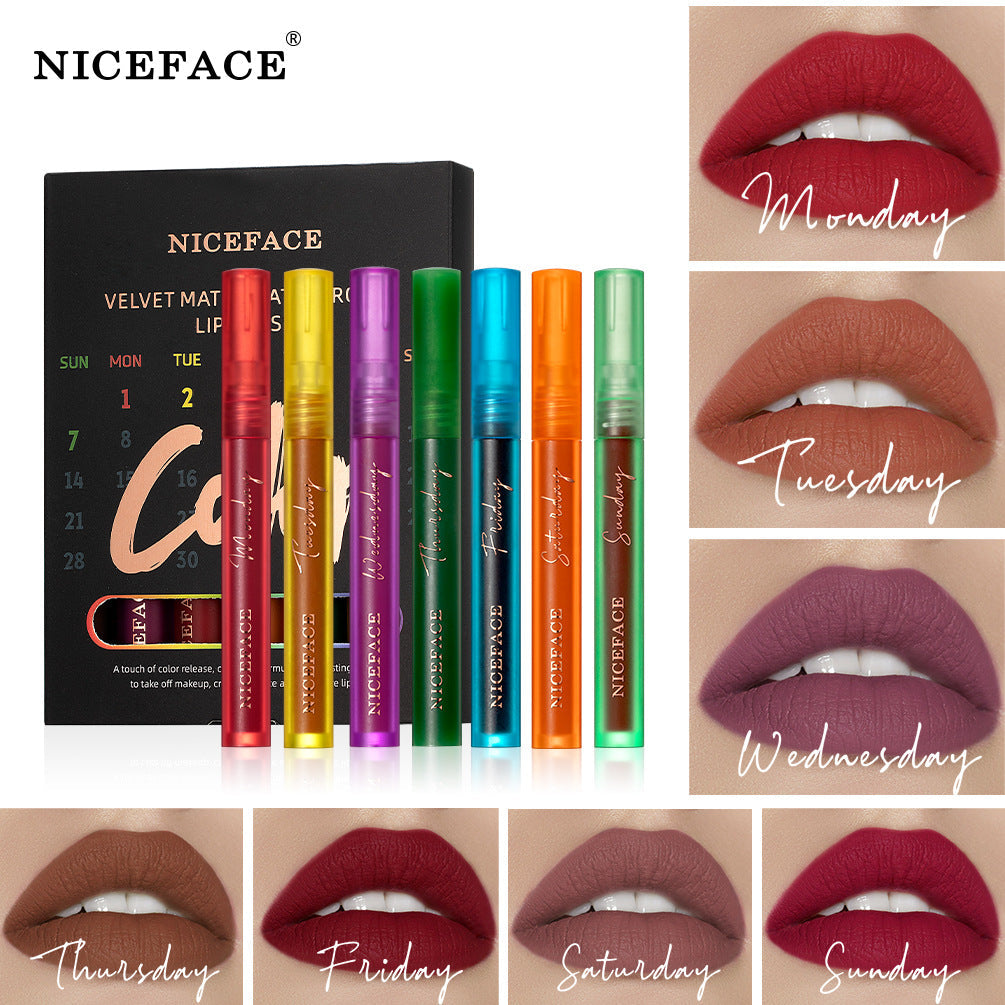 Weekly Lip Gloss Set: 7 Velvet Matte Lip Color Shades