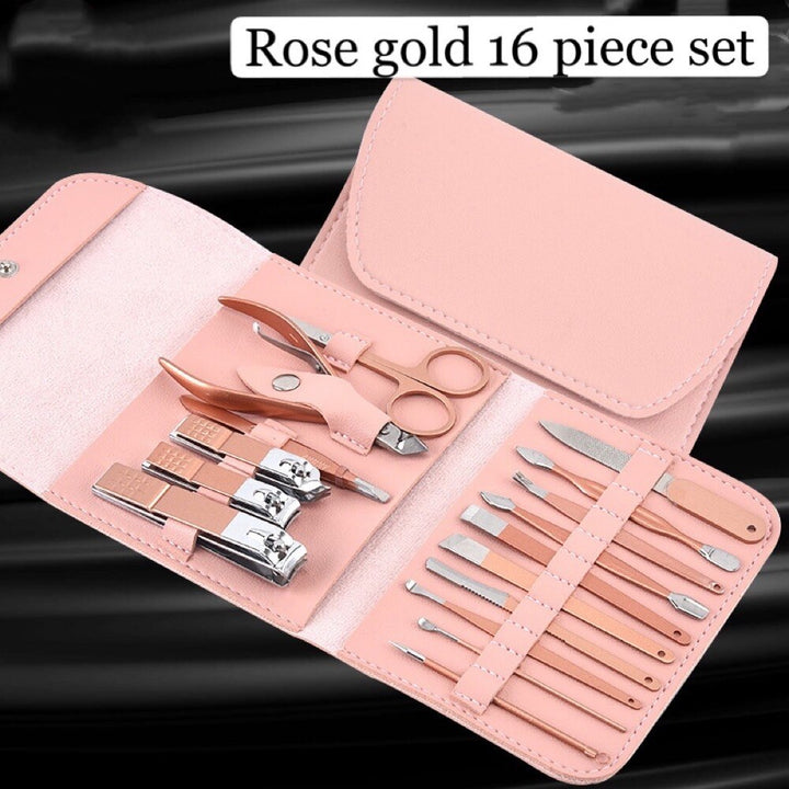 Rose Gold Manicure Set — 16-Piece Nail Kit for Salon