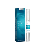 Product packaging and liquid pen applicator displayed against white background with teal wave design