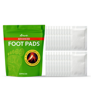 Ximonth Advanced Foot Pads packaging and product display showing 20-piece pouch with white individual patches