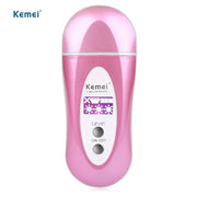 Kemei KM-6810 rechargeable epilator in vibrant hot pink with white control panel, shown front-facing against white background
