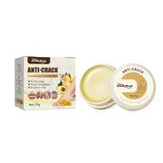 South Moon Anti-Crack Cracked Heel Treatment Balm product shot showing packaging box, open jar with pale yellow balm, and closed lid with product name